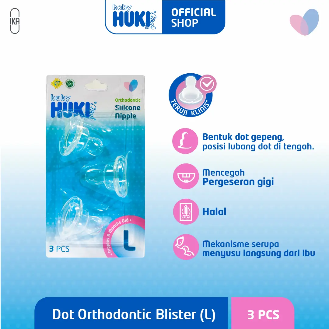 BABY HUKI DOT SILICONE ORTHO BLISTER ISI 3 - UKURAN L