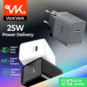 VarkVerk TC-04 Adaptor Pengisi Daya Cepat 25W PD 3.0 & QC3.0 Putih/Hitam/Abu-abu Garansi 12 Bulan untuk