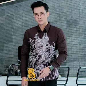 AJISAKA Coklat Mahogany Slimfit BATIK NARADIPTA katun prima premium lengan panjang Pendek full furing casual Baju Pria Dewasa Motif Formal Distro