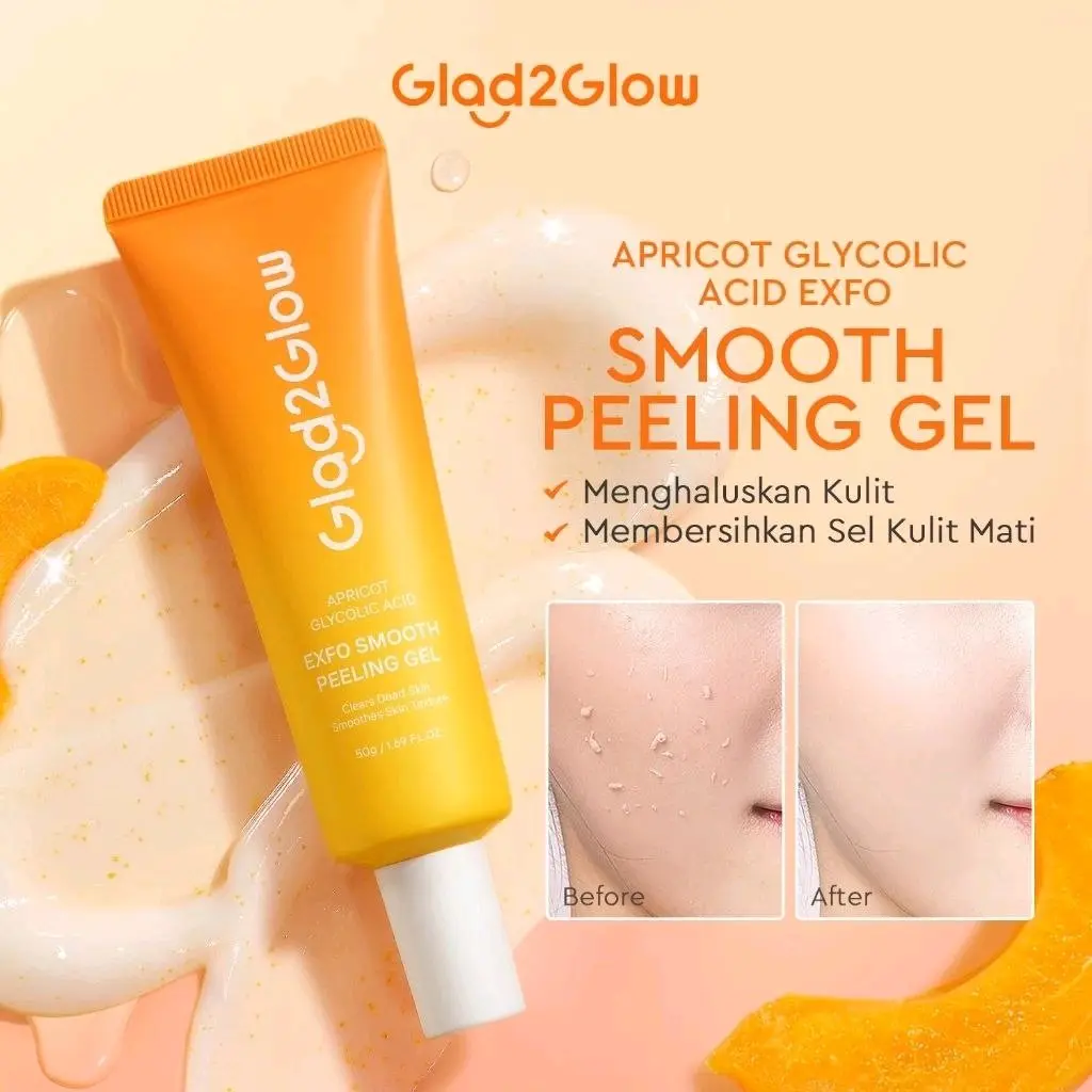 Glad2Glow Apricot Glycolic Acid Exfo Smooth Peeling Gel 50ml - Mengangkat Sel Kulit Mati dan Kotoran - Komedo retinol maroon Semua Tipe Kulit BHA
