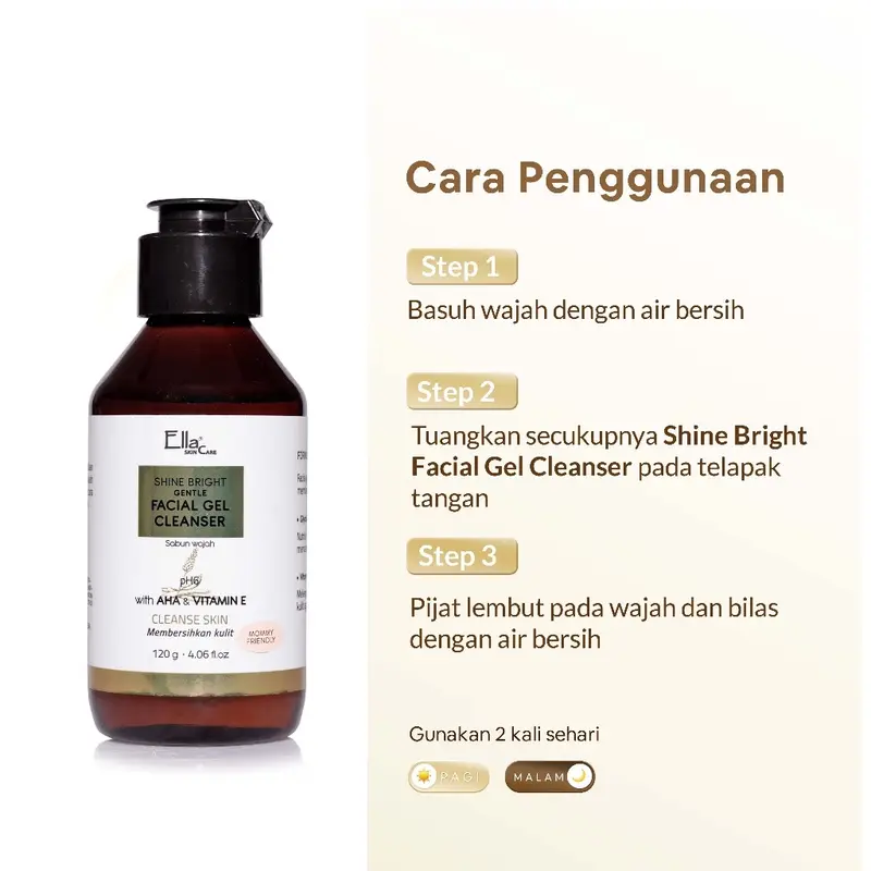 ￼Ella Skincare Shine Bright Facial Gel Cleanser with AHA & Vit E - Menjaga Kulit Agar Tetap Segar, Halus & Lembut 2