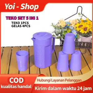 Yoi - Teko Set Plastik 5 in 1 / Tempat Air Minum / 1500ML Bulat Gelas 250ML Kitchenware