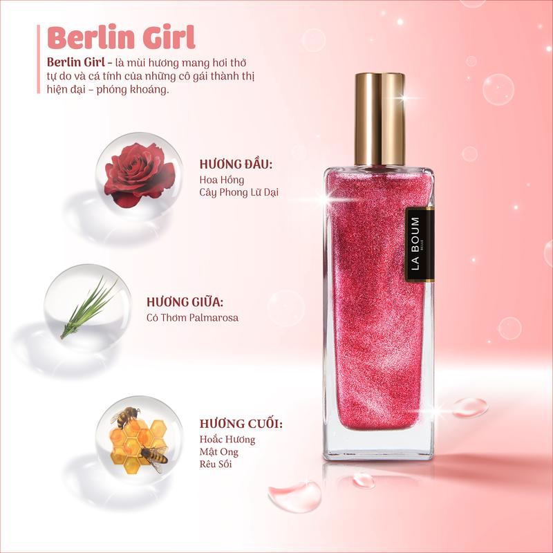[08.08 MUA 3 GIẢM 70%] LABOUM Nước Hoa Body Có Nhũ – Thơm Lâu, Mùi Rose - Berlin Girl, Unisex, Phù Hợp Đi Học, Đi Chơi – Xịt Thơm Body Summer Perfume Chính Hãng 50ml