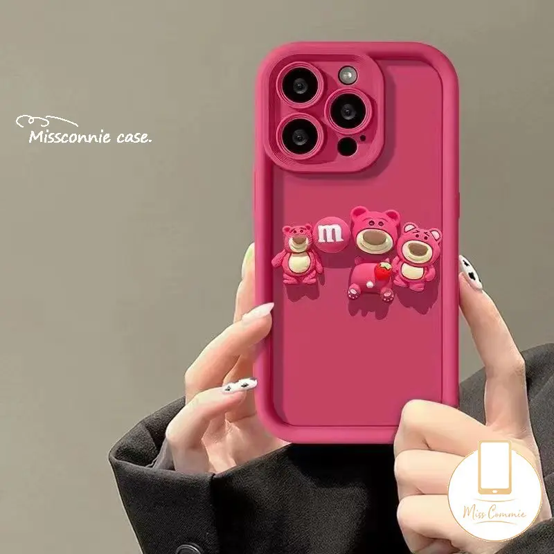 MissConnie Casing Untuk Oppo A38 A54 A16 A18 A12 A78 A7 A17 A54s A58 A15S A76 A3s A16s A53 A98 A55 A77 A74 A9 A5s A1k A52 A96 A17k A16K A31 A77s Reno 8T 10 5F Cerita Mainan Boneka 3D Beruang Stroberi Lotso Lollipop Casing Merah Mawar Dengan Gelang 7