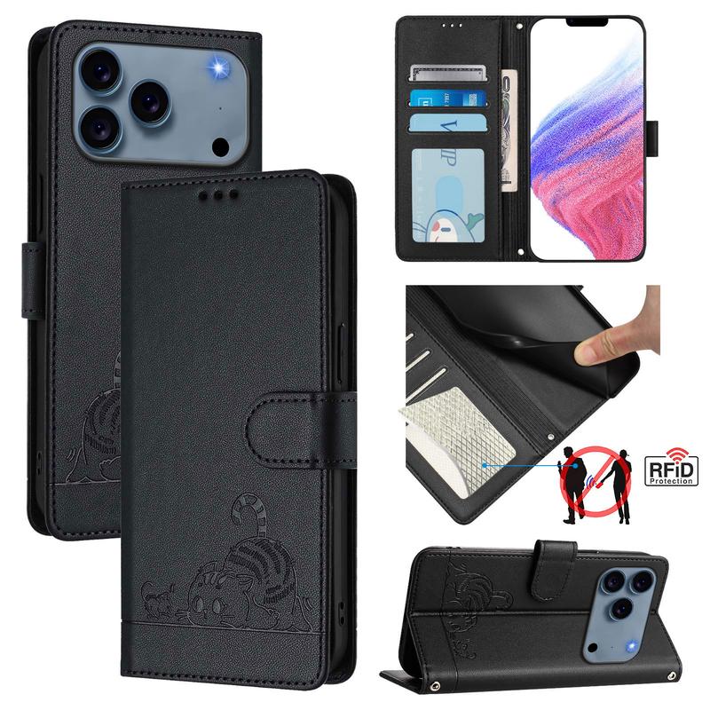 Ốp lưng điện thoại cho iPhone 18 Pro, 17 Pro Max, 17e, 17 Air, 16 Plus, 15, 14 Pro; kiểu nắp gập, da chống sốc, tích hợp túi đựng tiền và dây đeo, có chân đế.