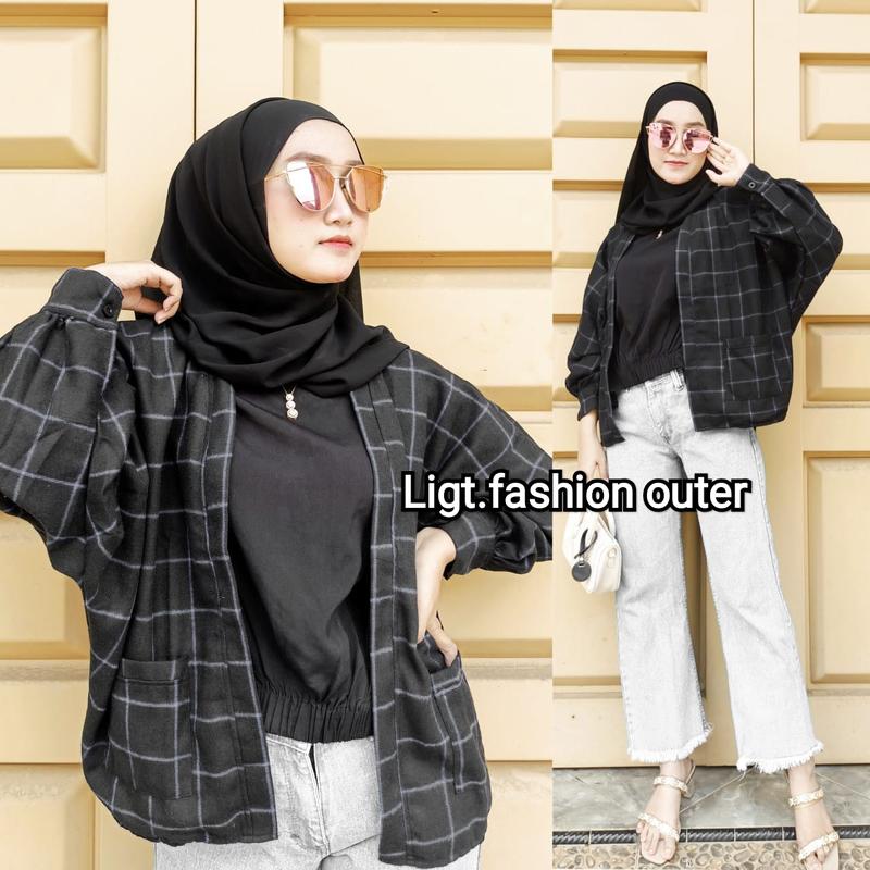 Outer Balon Flanel Outer Ballon Grid Oversize Cardigan 2