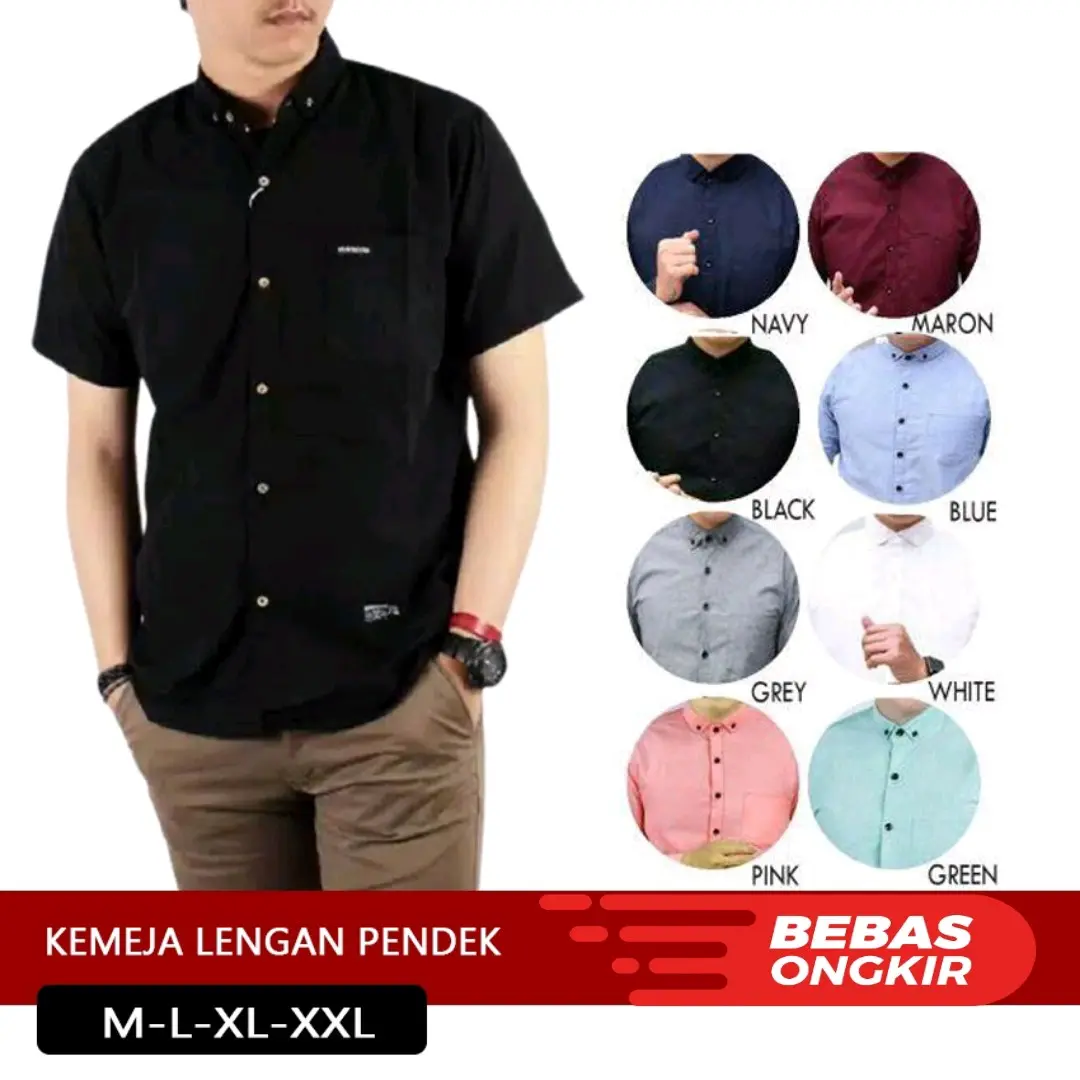 Baju Kemeja Polos Pria Lengan Pendek Casual Distro Cowok