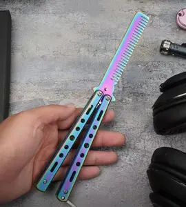 High Quality KNIFEZER Sisir Lipat Besi Butterfly Balisong Training Knife 220mm - JL07