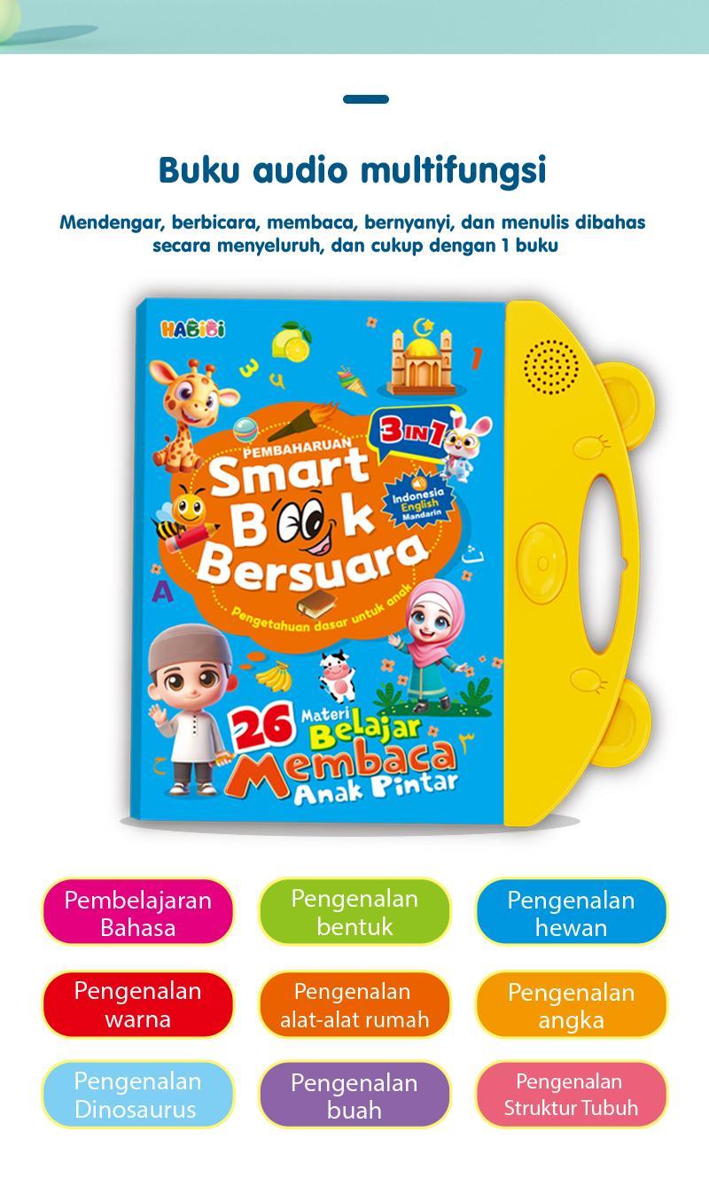 Buku Edukasi Bersuara Smart Book Anak 2 Bahasa Indonesia English 13 Materi Belajar Lengkap Hewan Biota Laut Buah Sayur Angka Huruf Hijaiyah Warna Bentuk Transportasi Dinosaurus Bagian Tubuh Alat Tulis Musik Profesi Tokoh