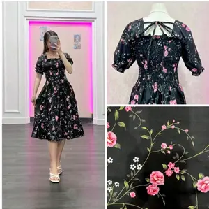 Gege-smocked Dress Wanita Gaun casual Panjang