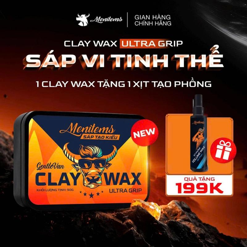 Sáp vuốt tóc Menitems Clay Wax Ultra Grip Sáp vi tinh thể hiệu năng cao giữ nếp 12H không bết dính hương nước hoa|90G xịt