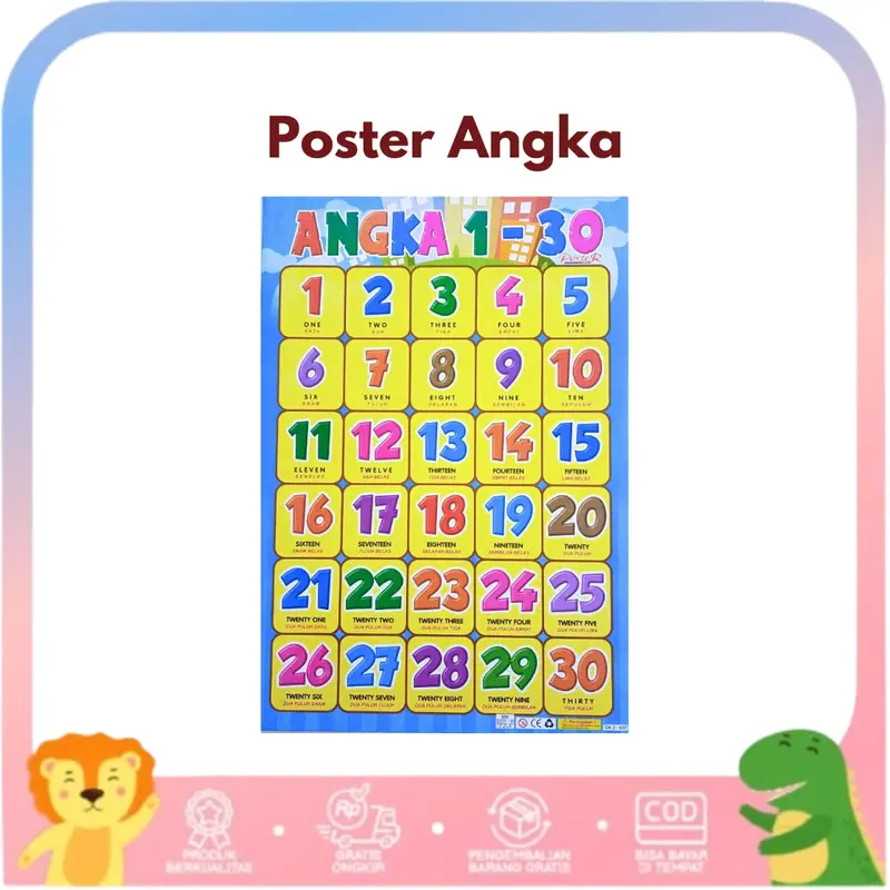 Paket 3 Poster Belajar Anak Edukasi Mengenal Huruf, Angka dan Hijaiyah 3