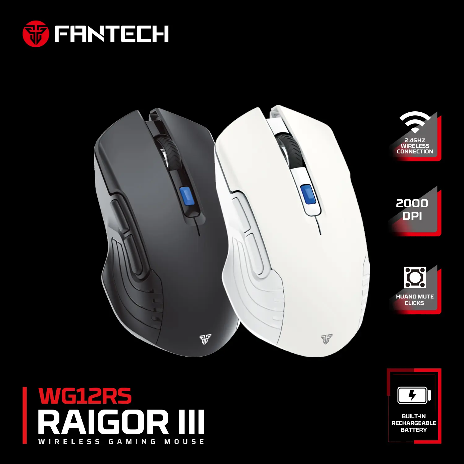 Fantech RAIGOR III WG12R WG12RS Silent Mouse Wireless Gaming Baterai Rechargeable White Black Grey Beige