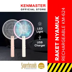 Kenmaster Raket Nyamuk Rechargeable USB + Lampu LED KM-624 / Raket Nyamuk Cas Serangga / Mosquito - Pembasmi Serangga - MOSQ032