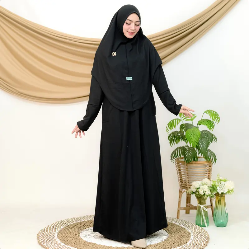 Gamis Soraya Set Hijab Bahan Knit Premium Elegant Tidak Nerawang Dan Anti Panas Sudah Sama Bros Kain Muslim Panjang Syari 0
