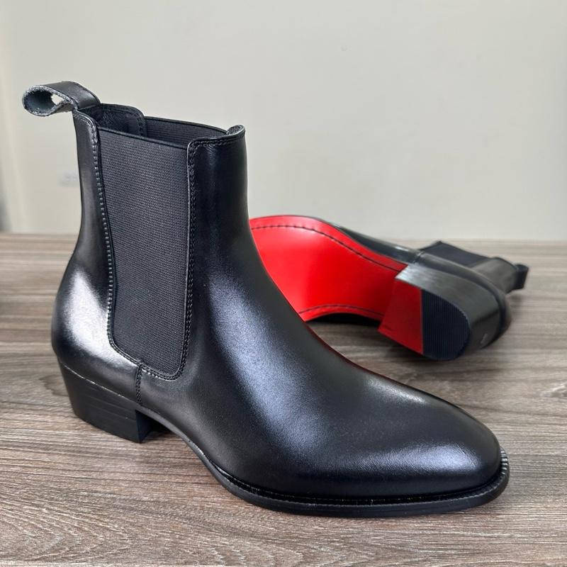 Giày Chelsea Boot Đế Đỏ Da Bò Thật Cao Cấp Thương Hiệu Viboots Đế Phíp Gỗ Tăng Chiều Cao 5cm Giày Da Nam Công Sở Kiểu Dáng Thanh Lịch