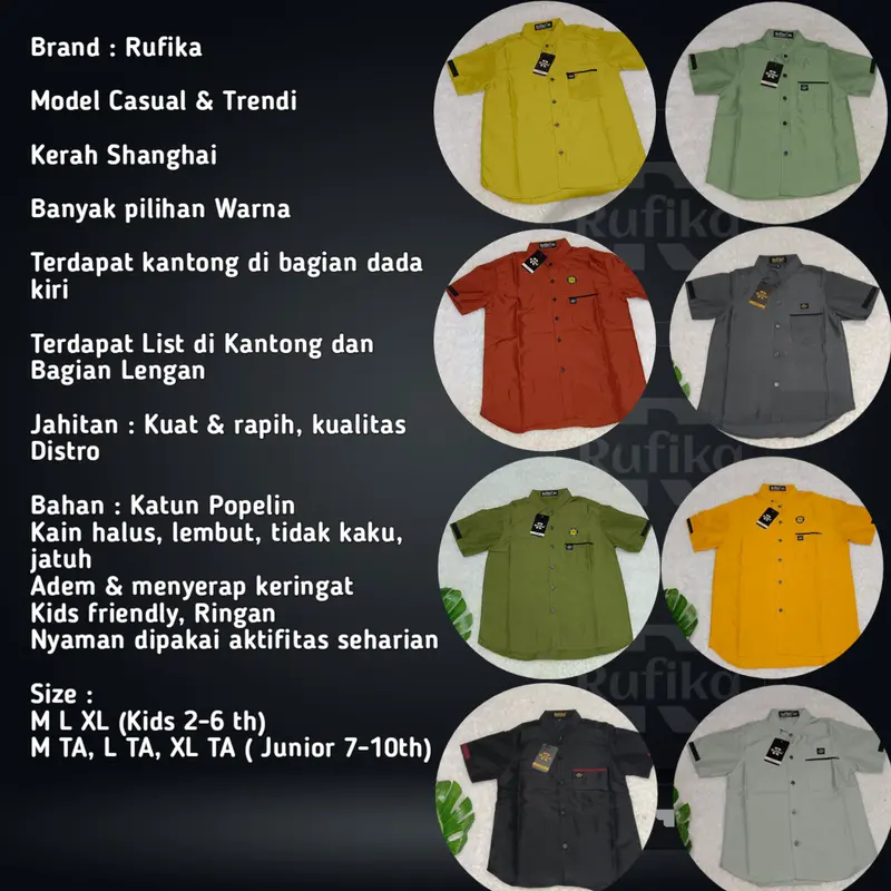 COD Kemeja Koko Anak Laki-laki Polos Lengan Pendek Bahan Katun usia 2 3 4 5 6 7 8 9 10 Tahun KF043 1