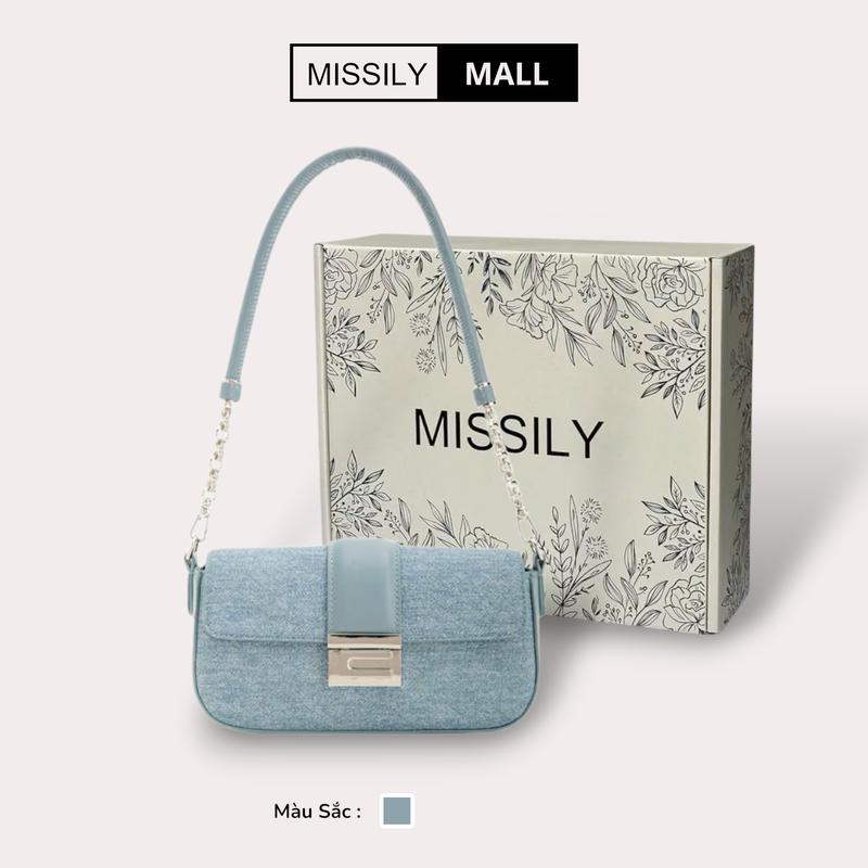 [Tặng hộp] Túi xách nữ, túi kẹp nách MISSILY màu xanh jean sz 22cm (nđ503) xanh