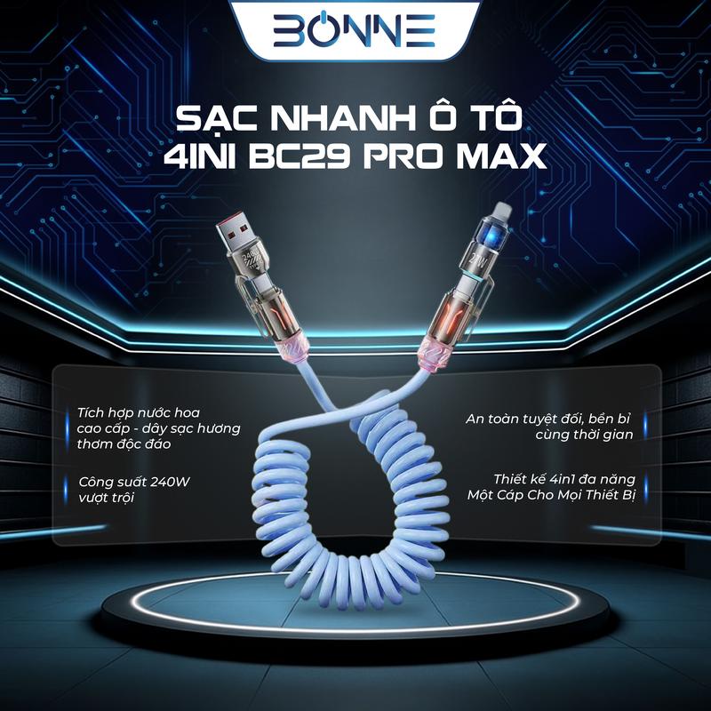  Cáp Sạc Nhanh Ô Tô 4in1 BC29 Pro Max Công Suất 240W Chính Hãng By Bonne TECHNOLOGIQUE Dây Sạc Nước Hoa Hương Thơm Dễ Chịu Sạc SIêu Nhanh Cho Nhiều Thiết Bị Phù Hợp Sử Dụng Trên Ô Tô Bảo Hành Chính Hãng 12 Tháng 