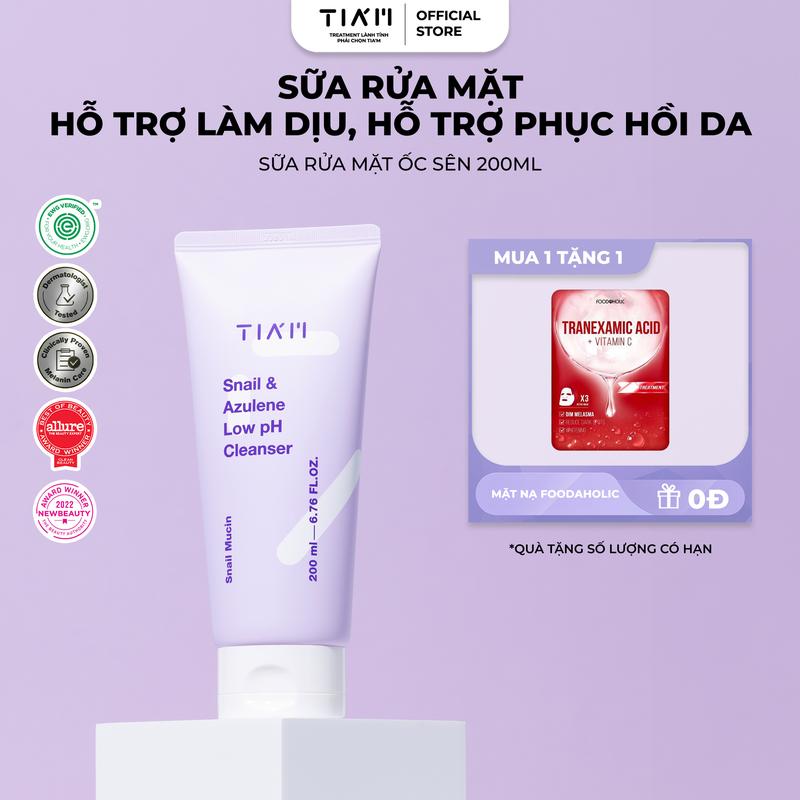 [LIVE] Sữa Rửa Mặt Tinh Chất Dịch Lọc Ốc Sên Làm Dịu Và Hỗ Trợ Phục Hồi Dành Cho Da Dầu Mụn, Nhạy Cảm TIA’M Snail & Azulene Low pH Cleanser 200ml