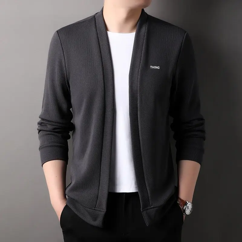 Kemeja pria dewasa premium : HH4 Kardigan Panjang cardigan zenitsu Pria Atasan crewneck cowok vintage Knitwear Hitam Katun Baju Sweater knit 1