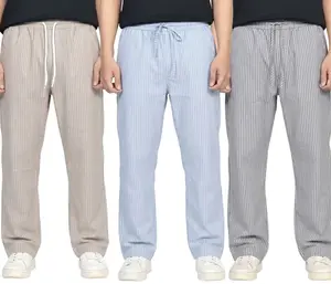 TOO Celana panjang Stripes Bahan Tebal Salur Santai Celana Loosepant Kaki Lebar Celana Panjang Couple Wanita Pria  Motif Garis Tidak tebal / Lentur dan Tidak Nerawang