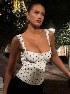 Camiseta sin mangas para mujer de verano con lunares, ideal para fiesta, club y vacaciones en la playa