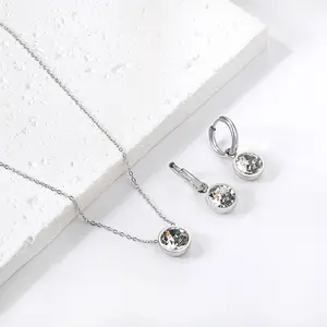 Kalung Anting Silver Permata Cantik Simple Batu Zircon Titanium Anti Karat - Ella
