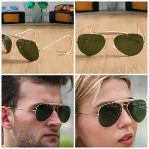 kacamata rambo retro clasik aviator lensa kaca anti uv proteksi Eyewear Sunglasses hitam dan wanita Pria