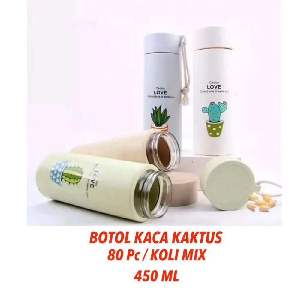 BOTOL MINUM KACA KAKTUS / BOTOL AIR KACA KAKTUS 450 ML