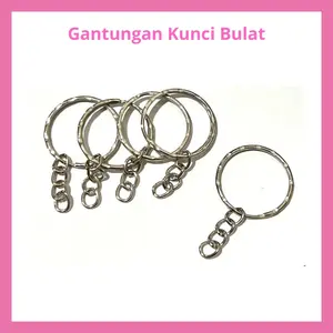 10pcs Gantungan kunci bulat silver per 10pcs / gepeng 10pcs