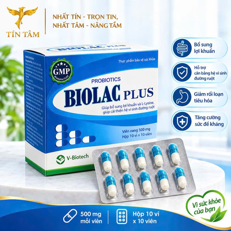 Men vi sinh Biolac plus 10 vỉ x 10 viên, Bổ Sung Lợi Khuẩn, Tăng Cường Chức Năng Tiêu Hoá (hộp/100V)