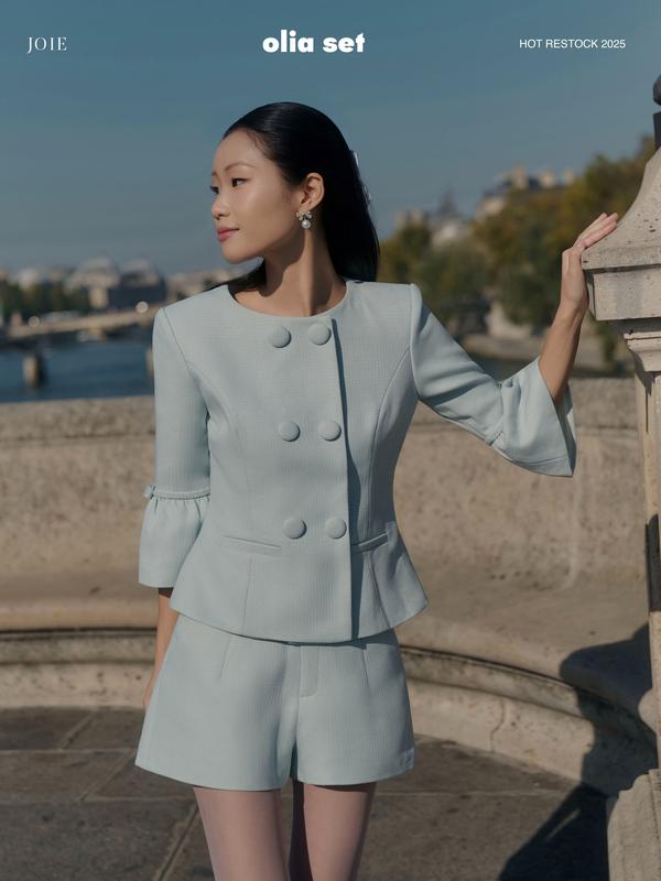 JOIE DES ROSES - Áo tweed cổ tròn tay loe phối nơ OLIA TOP và quần short tweed OLIA SHORT