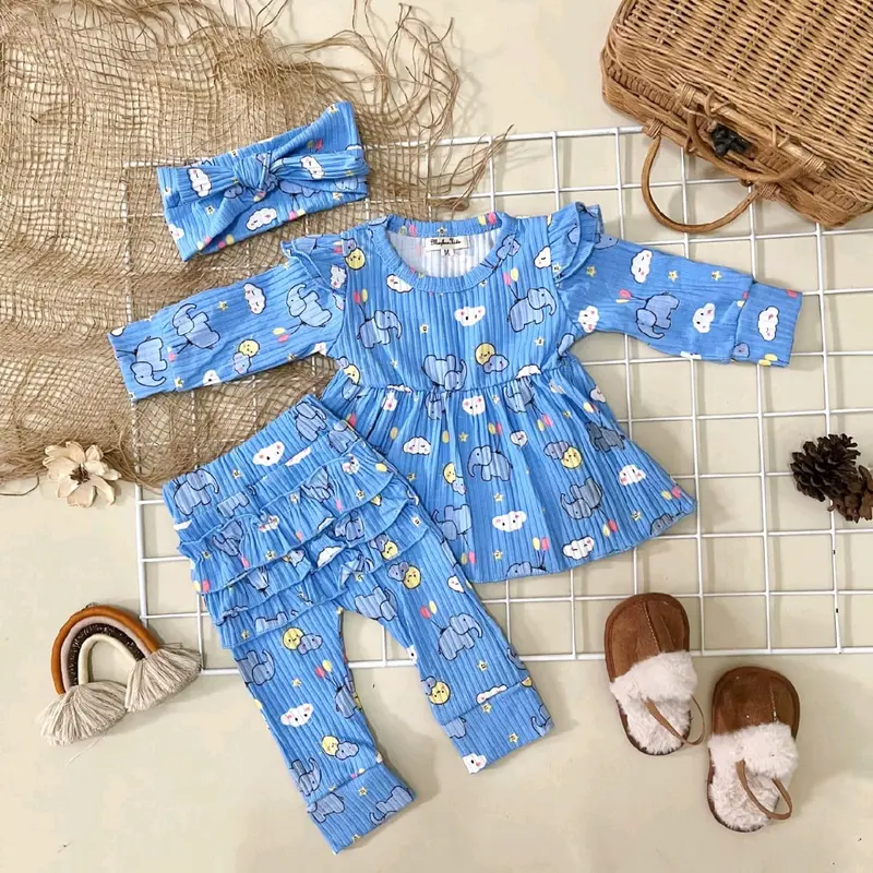 NCC- Usia New Born - 18 bulan Setelan Panjang Baby Perempuan ISVARA Free Headband Oneset Baju lengan panjang bayi Cewek Katun Bunga 6
