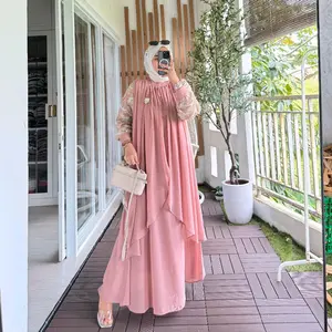 AVR Gamis Marwah Dress Wanita Motif Lengan Brukat Nonbusui Friendly Muslim Variasi 4 Warna