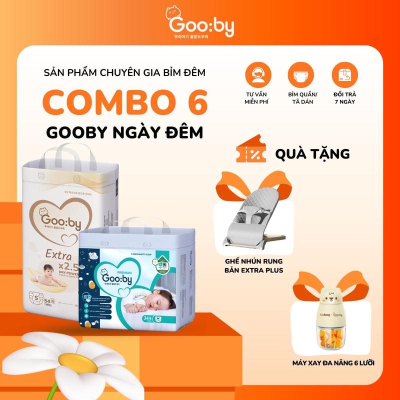   Combo 6  Tã Bỉm Gooby Ngày   Đêm mềm mại an toàn siêu thấm hút size NB S M L XL XXL XXXL cho bé từ 4kg - 35kg + TẶNG QUÀ 