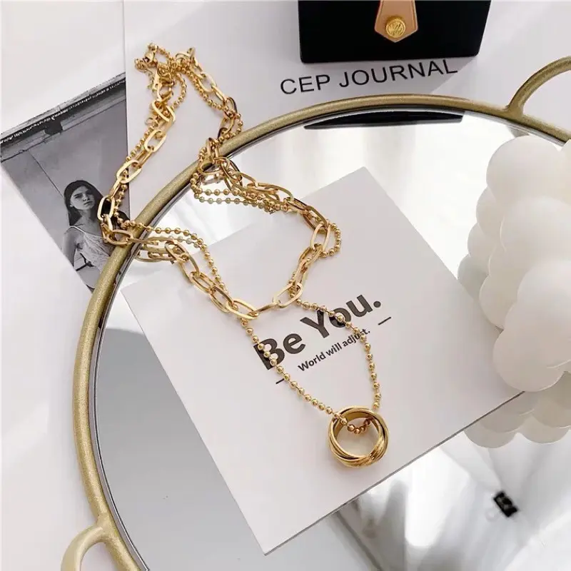 Kalung Titanium 2 Layer Anti Karat Peperclip Korea Elegan 8
