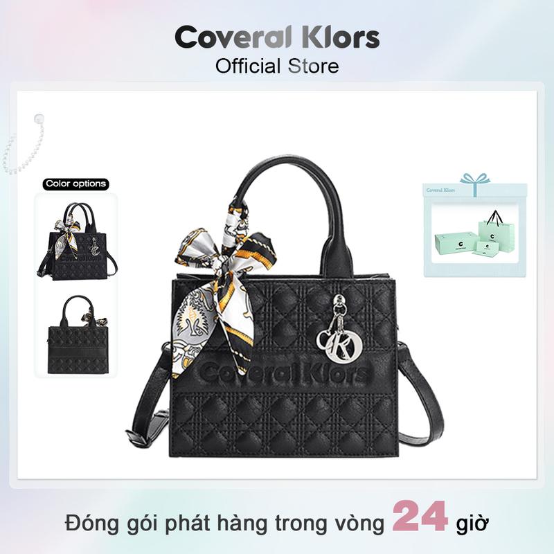   GIÁ MỞ BÁN COVERAL & KLORS-【đóng gói hộp quà tặng Túi xách nhỏ thời trang màu đen dành cho nữ Túi đeo vai thêu màu đen CoveralKlors Túi đeo chéo màu đen có khăn lụa Túi xách nữ 