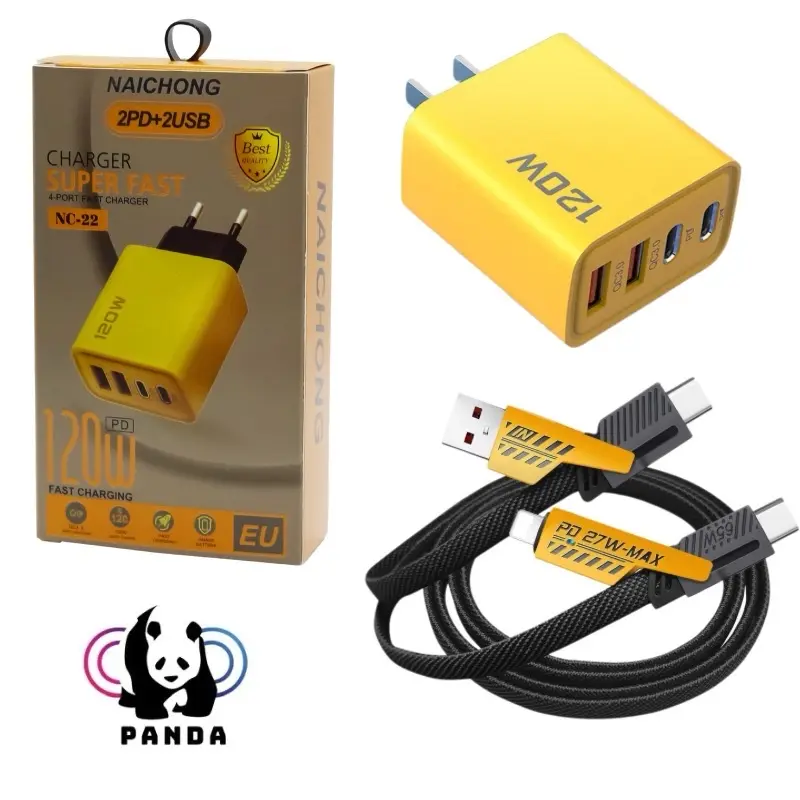 Bộ sạc đa năng 4in1: Củ 4 cổng 120W (2 USB & 2 PD)+Cáp 4 đầu 67W (USB-TYPEC & TYPEC-Light/ning) hỗ trợ sạc cho nhiều thiết bị
