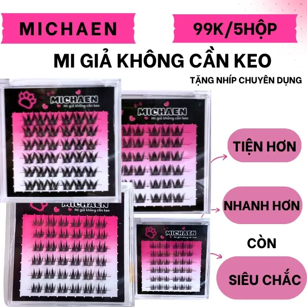 (59k/3 hộp) ( 99k/5 hộp kèm bấm mi) Mi giả có keo sẵn Michaen Lông mi giả công nghệ mới sẵn keo