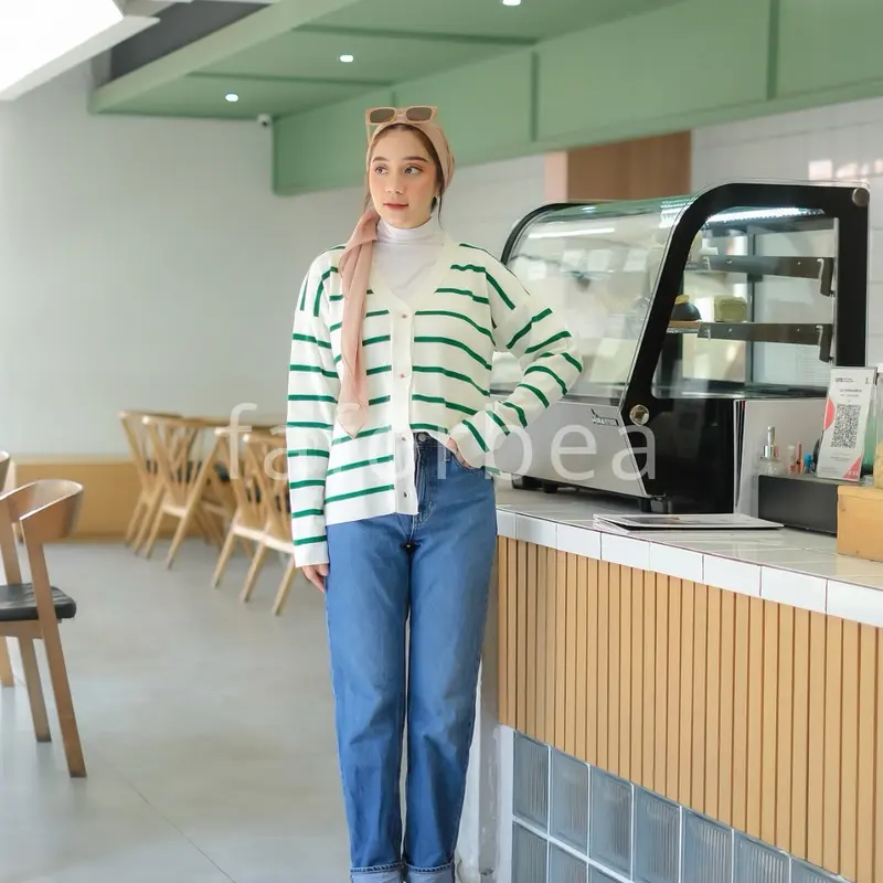 Faforbea Premium Striped Knit Cardigan - Outer Rajut Lembut Motif 1