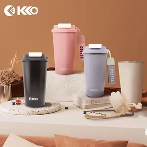 KKO - Botol Minum Tumbler Kopi Stainless Steel 500ML Dengan Tutup Klip dan Sedotan