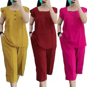 Setelan Bangkok 7/8 Rayon Crinkle Premium Oneset Crinkle Polos Setelan Wanita Oneset Kancing Panjang Baju Celana Atasan Pendek Samping Busui Friendly