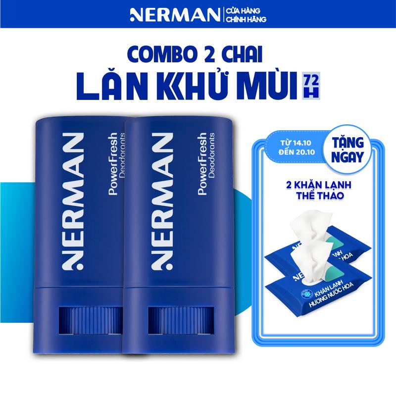 [Mua 1 tặng 1] Lăn khử mùi cho nam dạng sáp hương nước hoa Nerman Power Fresh 18g [tặng 1 khăn lạnh thể thao]
