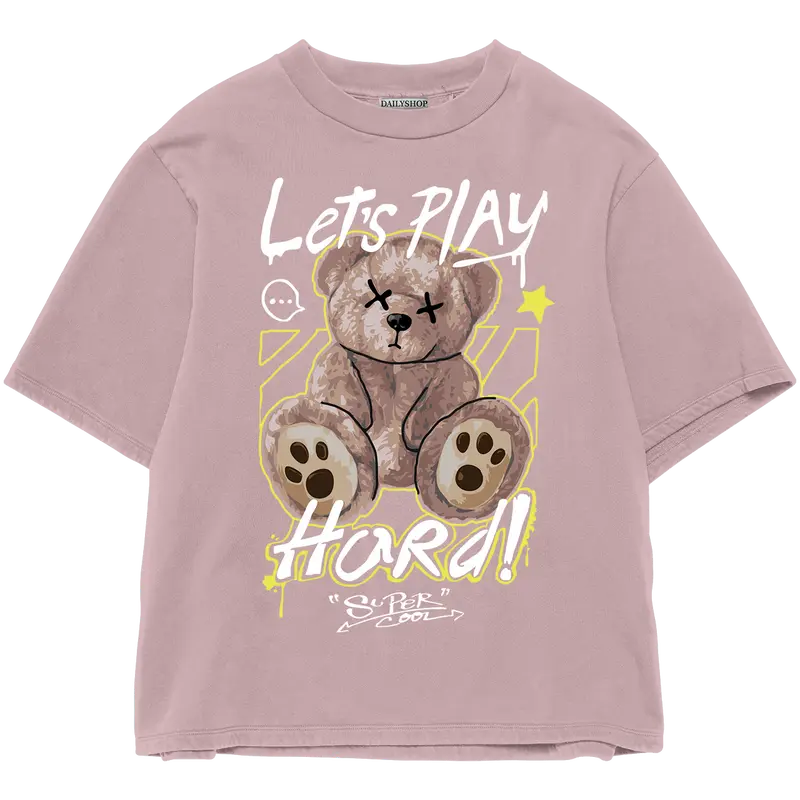 Kaos Wanita Pria Bahan Katun Teddy Bear Lets Play Beruang Lengan Pendek combed baju T-shirt Dewasa Top atasan Distro Unisex Tebal Merah 5