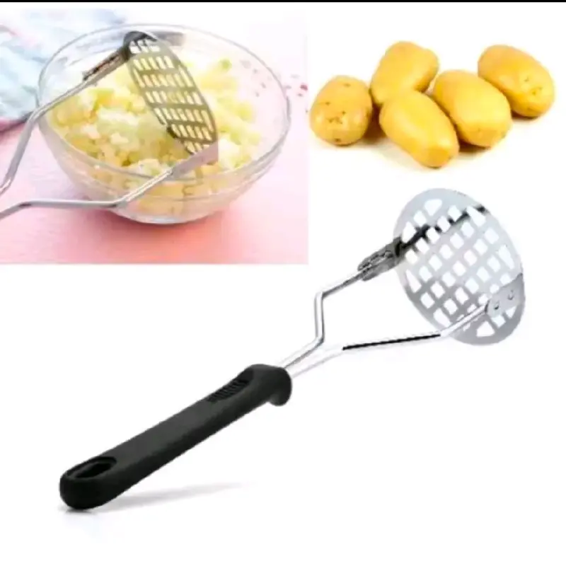 XL. Alat press penekan daging burger pelumat potato masher penghancur kentang Gagang karet stainless Plastik Steel 4