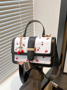 Bolso de Mano Satchel con Estampado de Cerezas y Dije de Cereza, Elegante Bolso de Mujer para Fiestas y Uso Diario, Perfecto para Oficina y Casual