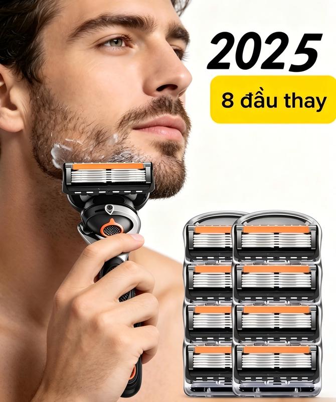 Bộ dao cạo lưỡi thép không gỉ, phủ titan, 5 lưỡi dao, 8 đầu thay thế, dao cạo…