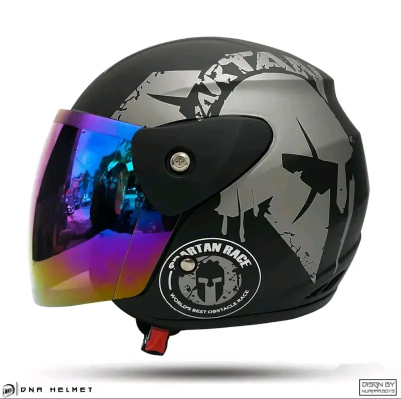 HELM EVO HALF FACE SPARTAN KACA SILVER/PELANGI/HITAM UNTUK PRIA DAN WANITA SUDAH SNI MOTORCYLE 5
