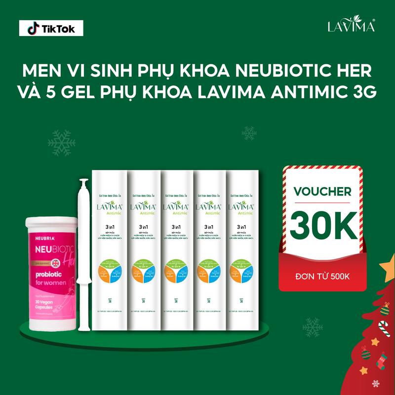   COMBO GIẢM NHANH - NGỪA TÁI PHÁT  Men Vi Sinh Phụ Khoa Neubiotic Her Hộp 30 Viên Và 5 Gel Phụ Khoa Nữ Lavima Antimic Giảm Viêm Nấm Ngứa Phụ Khoa Tại Chỗ Dạng Bút 3g 